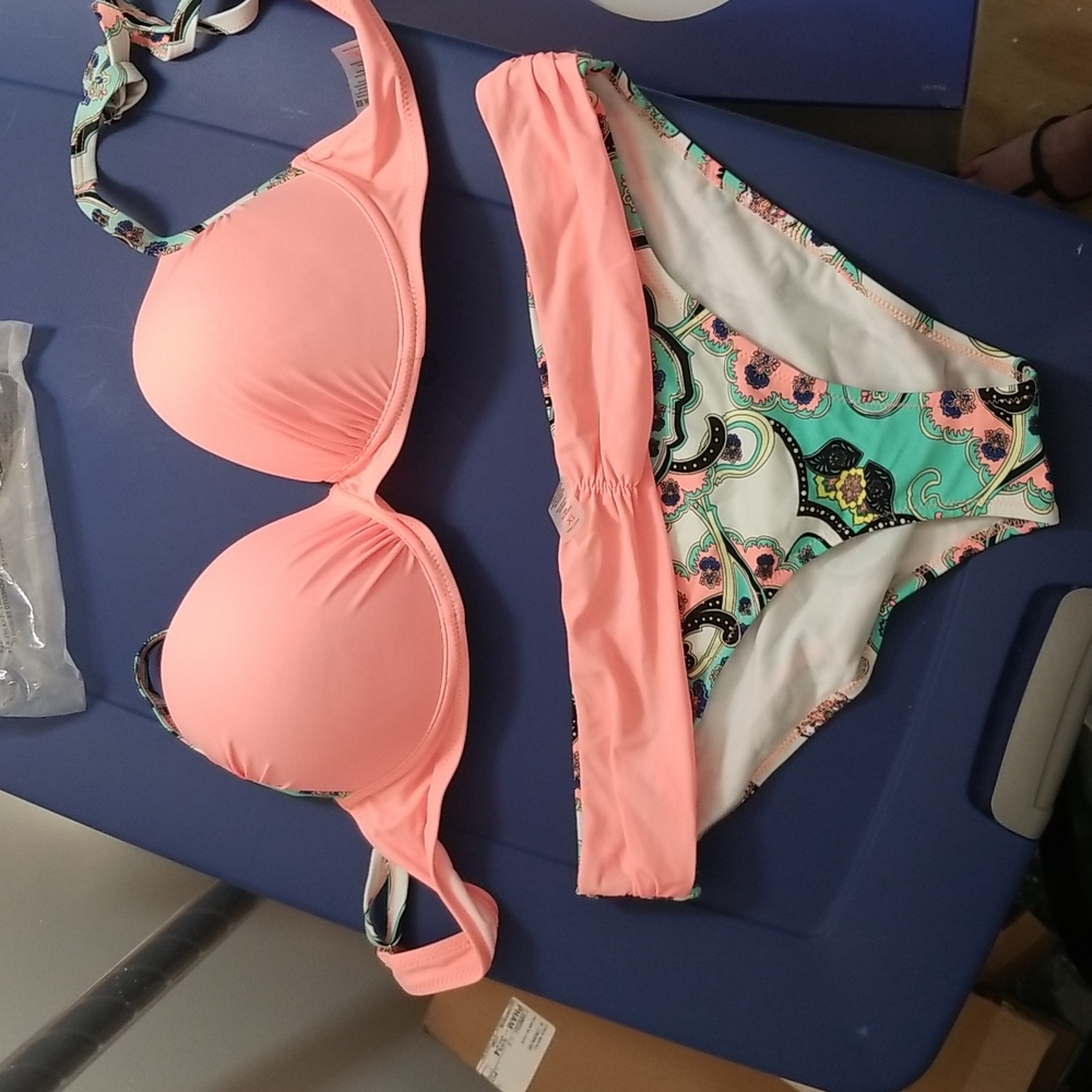 Coral and designed two piece bikini